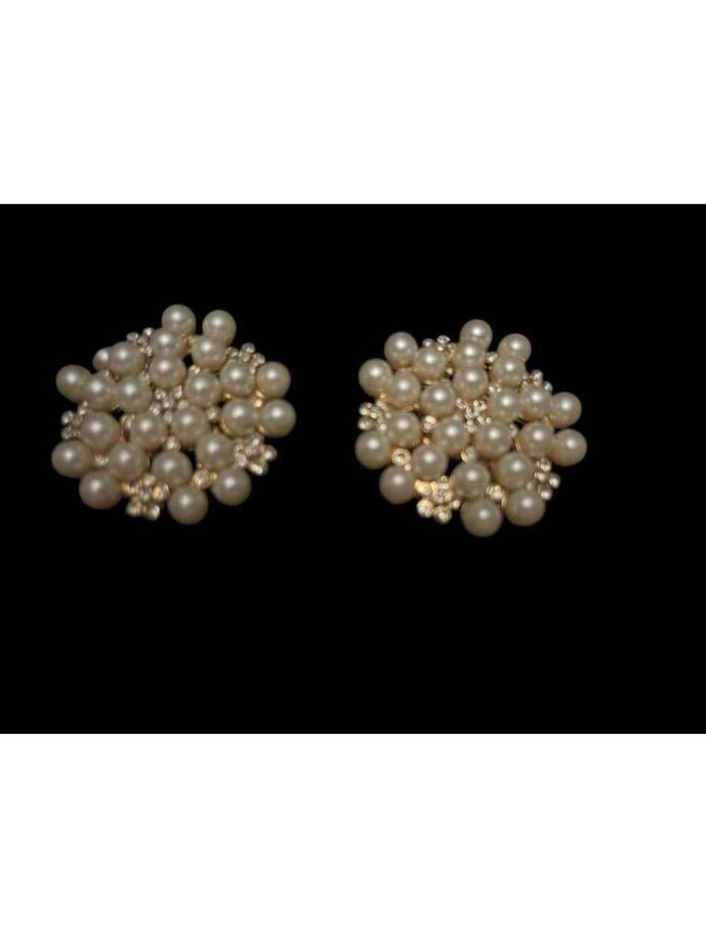 Vintage Faux Pearl and Rhinestone Cluster Clip-On Earrings